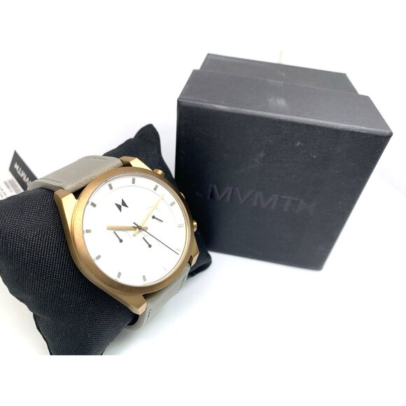 MVMT Men's Watch Quartz Chronograph White Dial Bronze Gray Leather Band 44mm - Picture 3 of 14